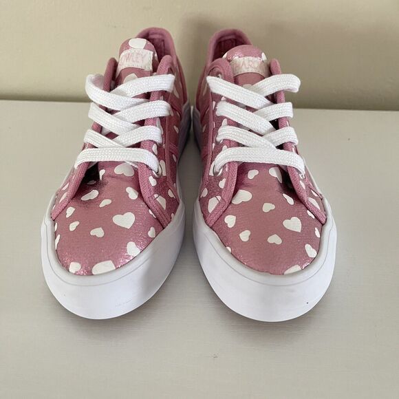 Cynthia Rowley Sneakers Girls Size 1 Kids Shoe Metallic Pink Canvas White Hearts - Picture 3 of 9